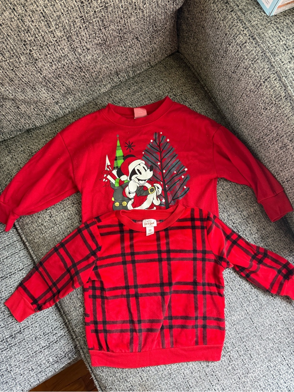 Cat & Jack Red Mickey Mouse Holiday Sweatshirt with Plaid Red Crewneck